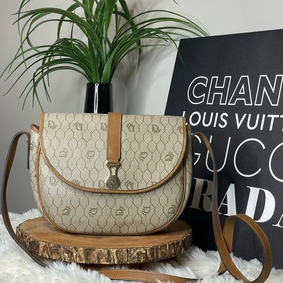 Christian Dior Vintage Honeycomb with Tan Leather Crossbody - Picture 1 of 8